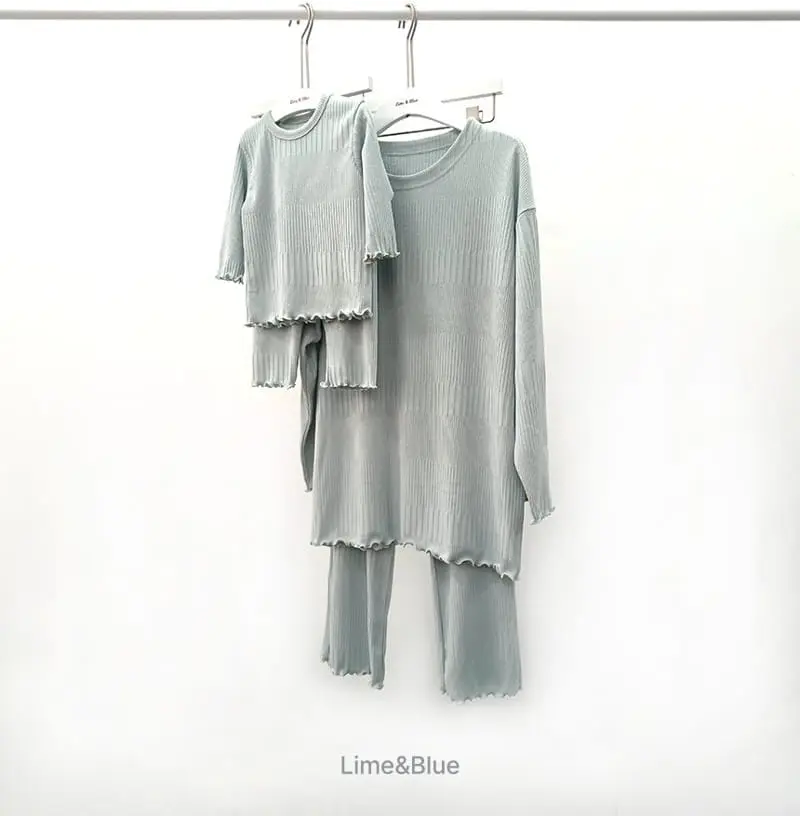 Lime & Blue - Korean Women Fashion - #shopsmall - Rib More Top Bottom Set Mom - 12