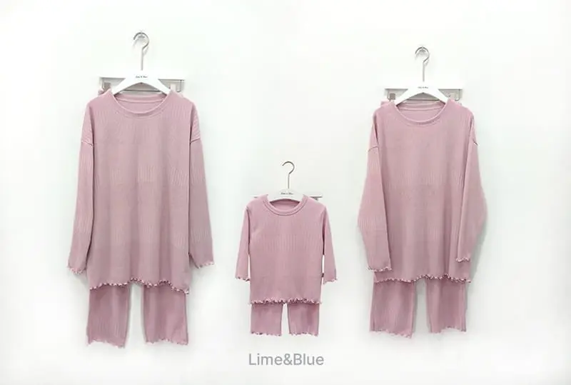 Lime & Blue - Korean Women Fashion - #vintageinspired - Rib More Top Bottom Set Mom - 7
