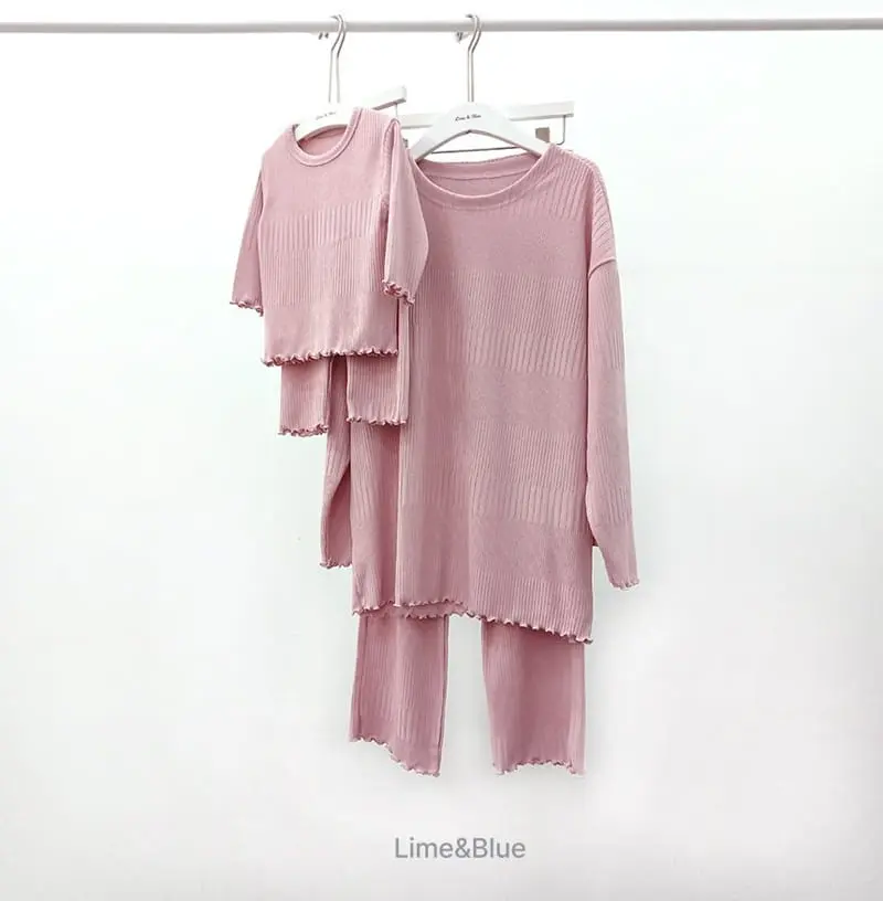Lime & Blue - Korean Women Fashion - #vintagekidsstyle - Rib More Top Bottom Set Mom - 8