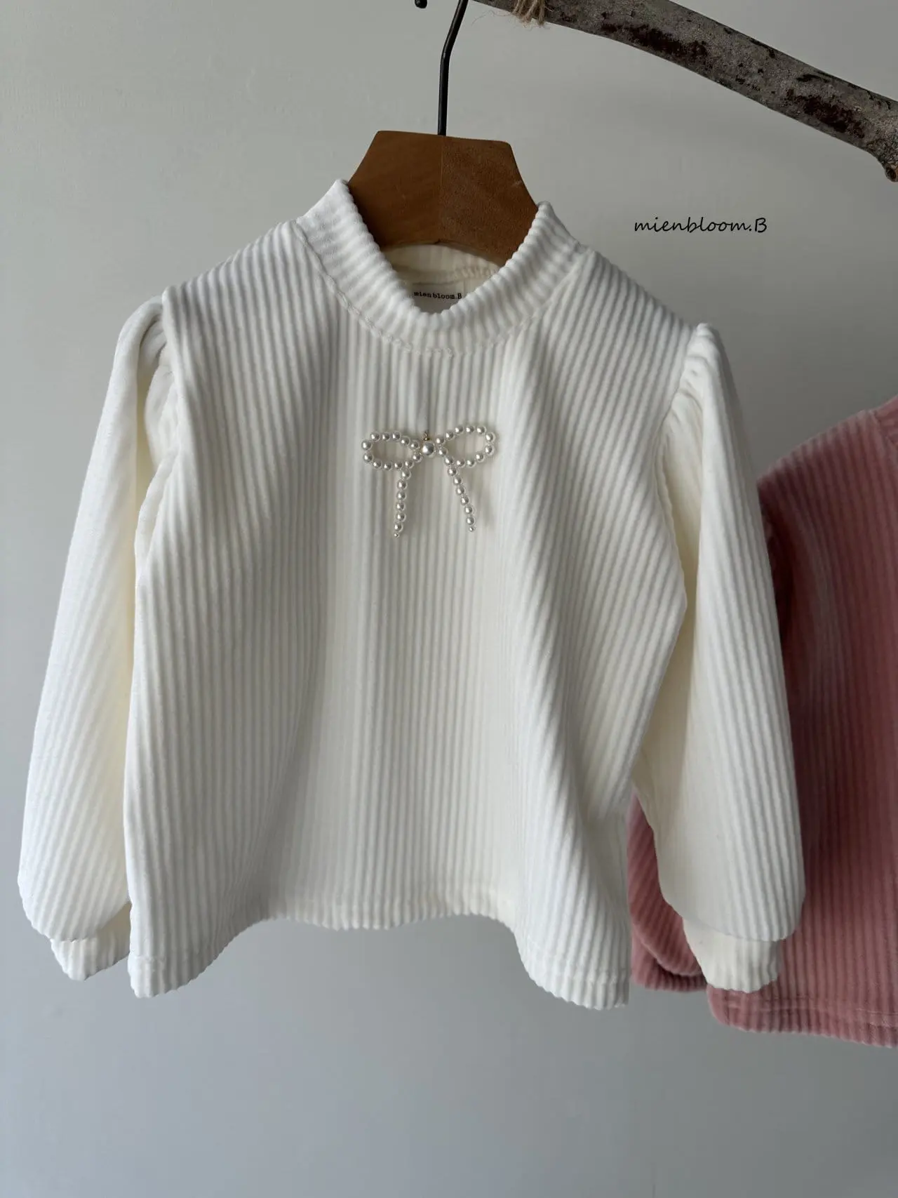 Mienbloom B - Korean Children Fashion - #stylishchildhood - Pearl Ribbon Mink Tee - 5
