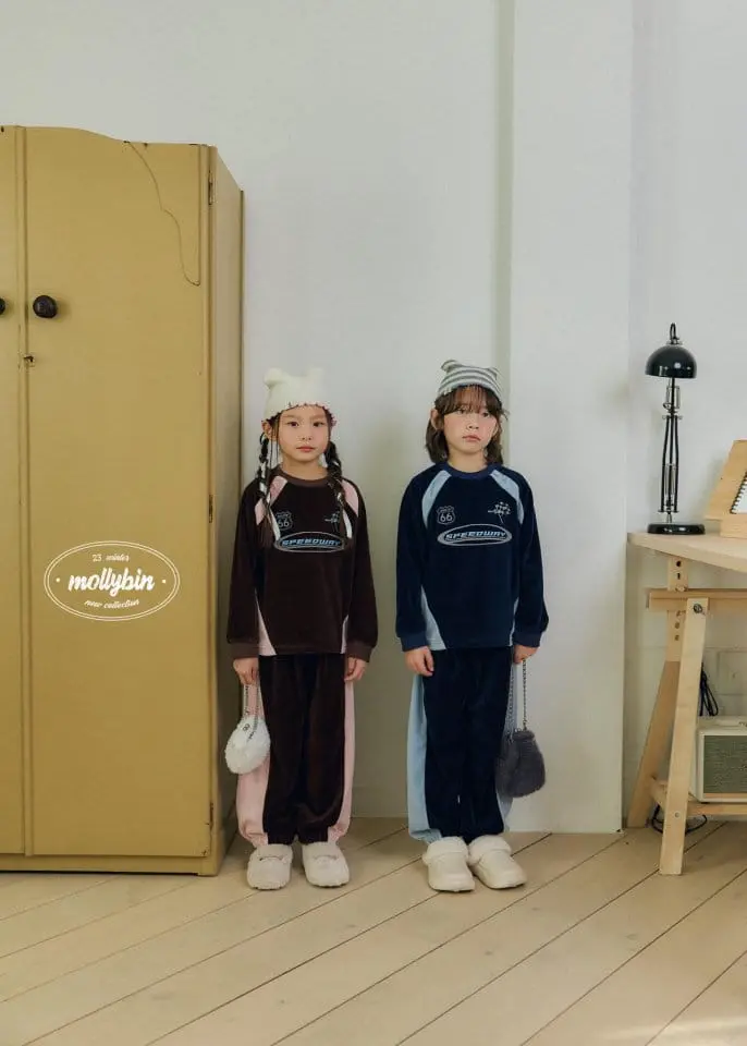 Mollybin - Korean Children Fashion - #minifashionista - Track Velvet Top Bottom Set - 7