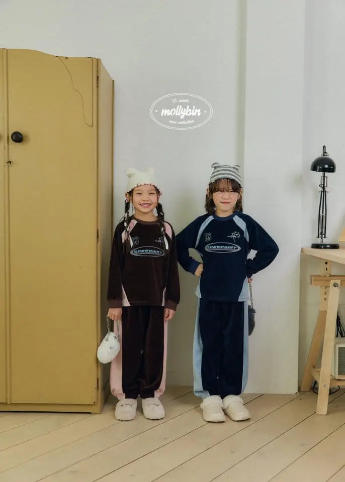 Mollybin - Korean Children Fashion - #prettylittlegirls - Track Velvet Top Bottom Set - 8