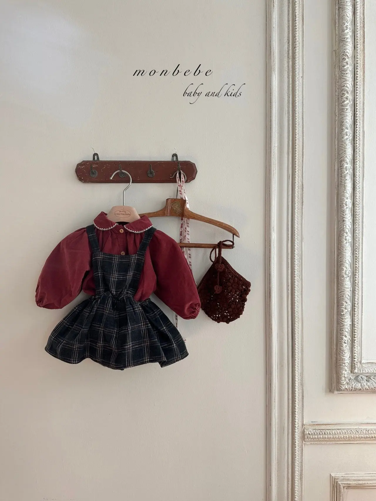 Monbebe - Korean Baby Fashion - #babyboutique - Check Dungarees Bodysuit - 8