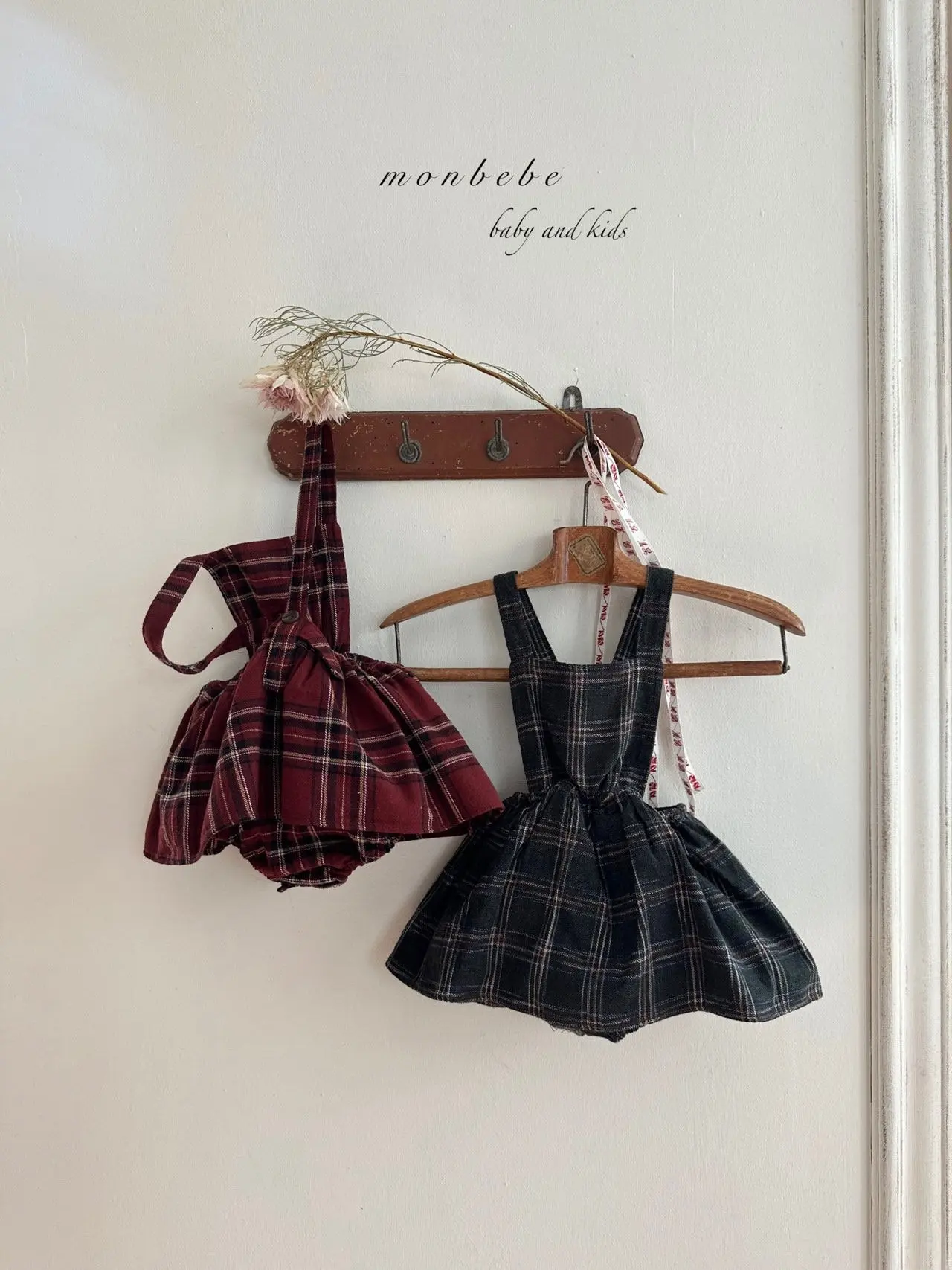 Monbebe - Korean Baby Fashion - #babyboutique - Check Dungarees Bodysuit - 9