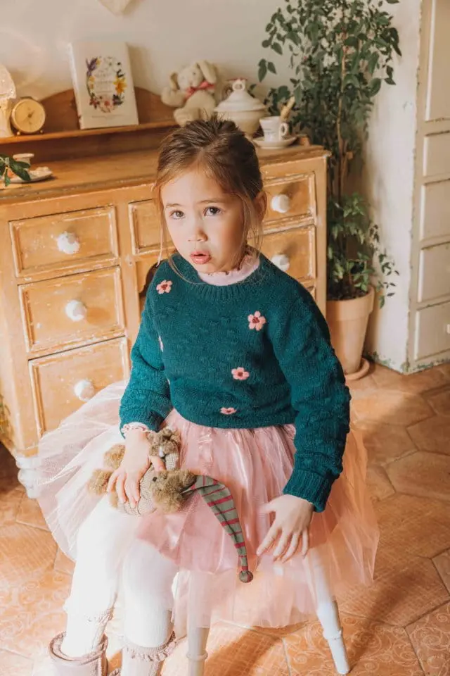 Mumunbaba - Korean Children Fashion - #discoveringself - Flower Knit Tee - 8