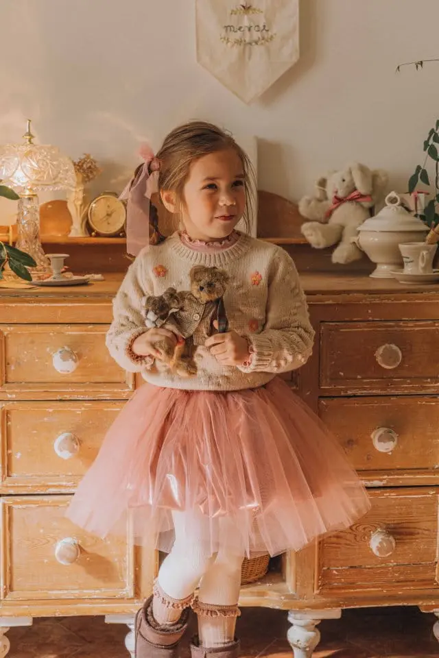Mumunbaba - Korean Children Fashion - #kidzfashiontrend - Flower Knit Tee - 12