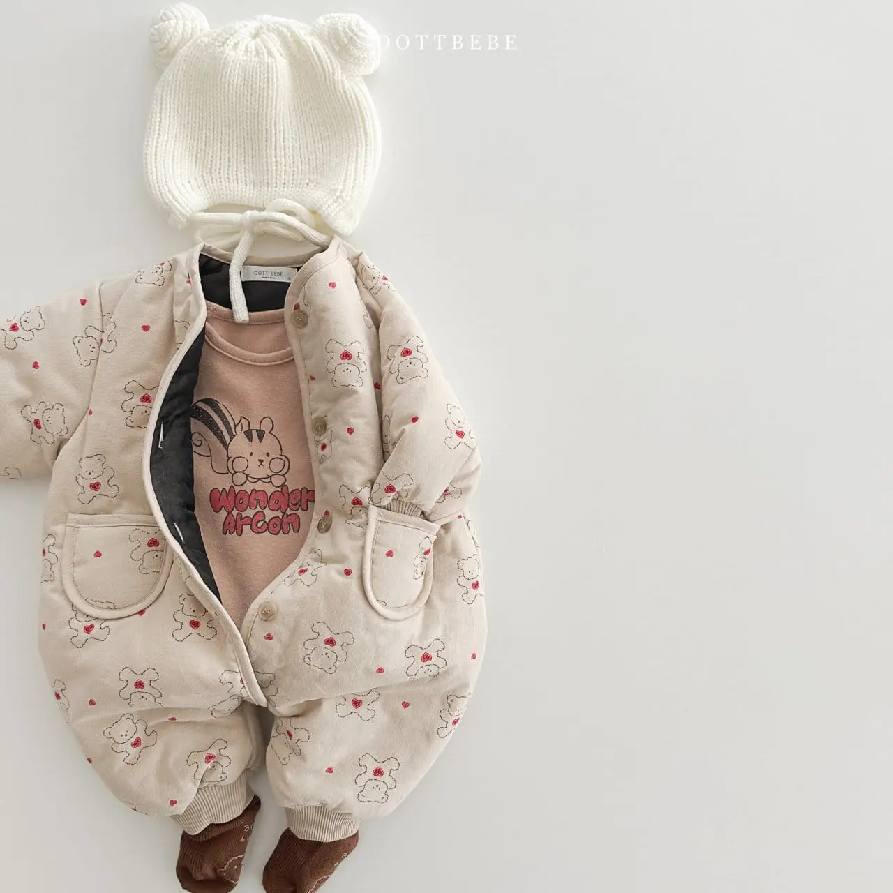 Oott Bebe - Korean Baby Fashion - #babyoutfit - Heart Bear Padding Body Suit - 6