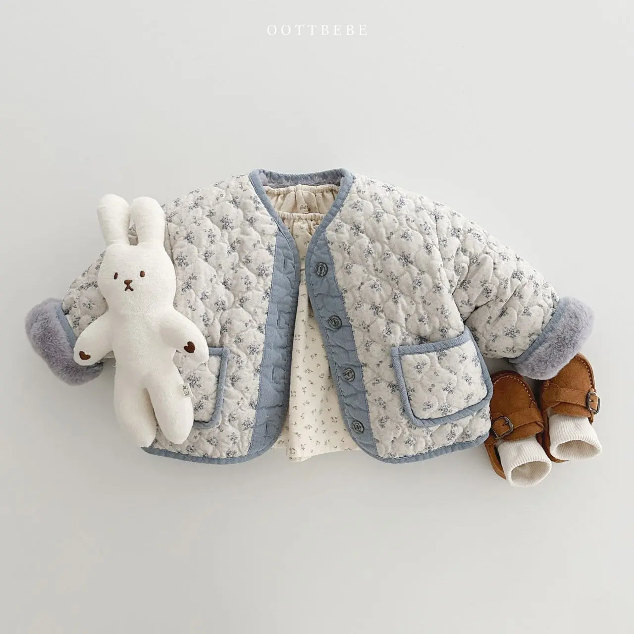 Oott Bebe - Korean Children Fashion - #kidzfashiontrend - Sage Flower Padding Jumper - 8