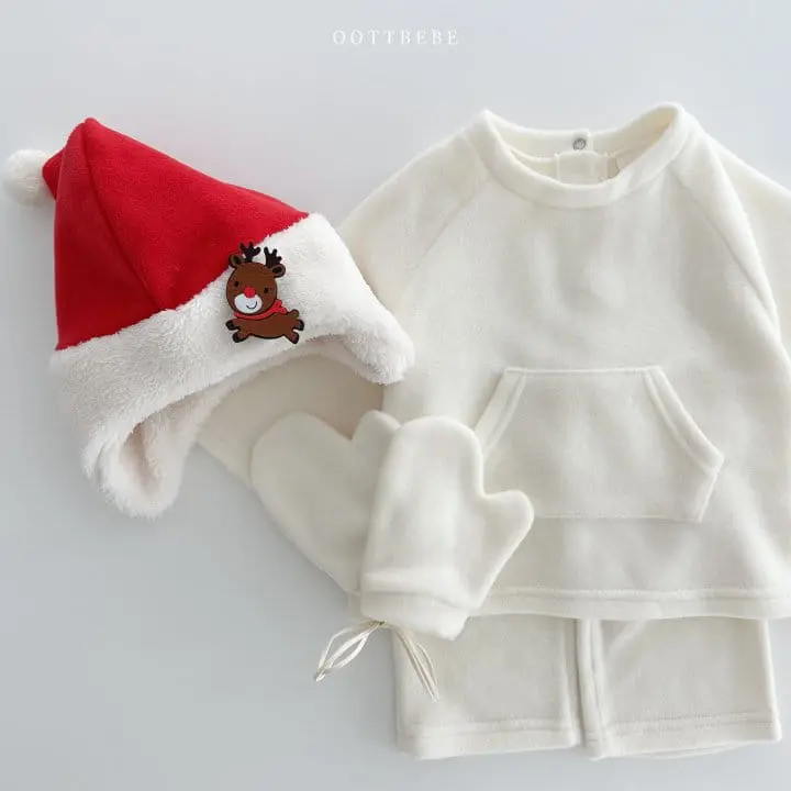 Oott Bebe - Korean Children Fashion - #kidzfashiontrend - Xmas Fleece Top Bottom Gloves Set - 3