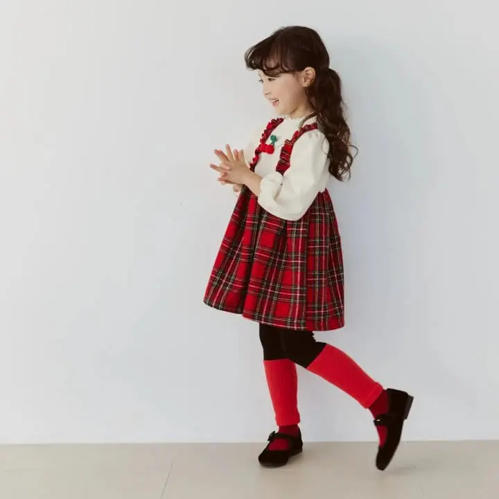 Orange Mom - Korean Children Fashion - #kidsstore - Check Frill One-piece