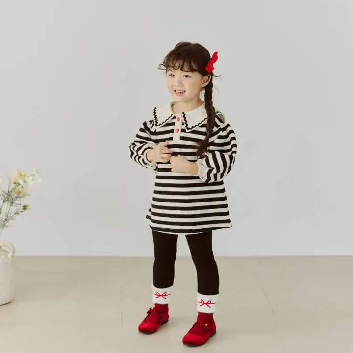 Orange Mom - Korean Children Fashion - #todddlerfashion - Stripes Collar ONE-piece - 2
