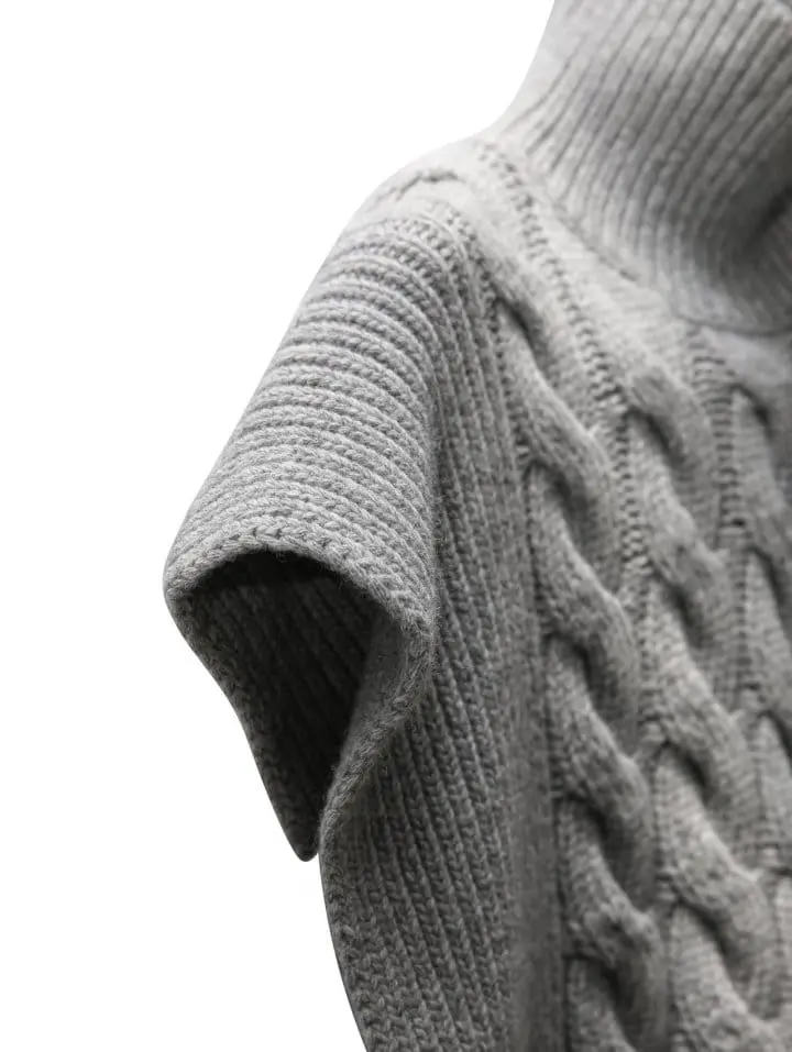 Paper Moon - Korean Women Fashion - #momslook - twisted chunky detail turtleneck knit cape top - 8