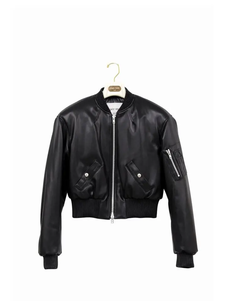 Paper Moon - Korean Women Fashion - #momslook - vegan leather cropped bomber jacket - 3