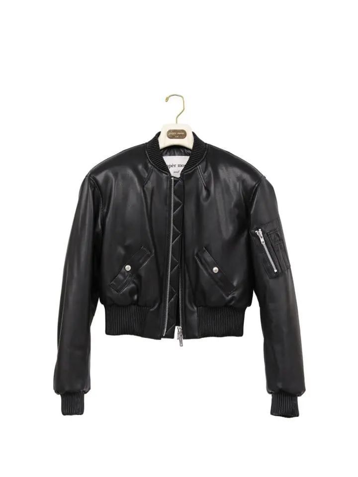 Paper Moon - Korean Women Fashion - #momslook - vegan leather cropped bomber jacket - 5