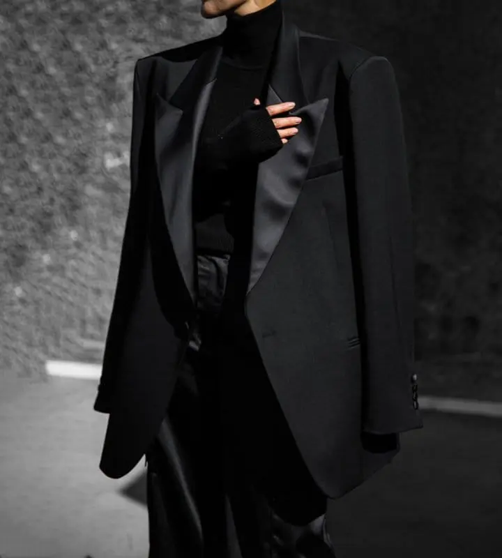 Paper Moon - Korean Women Fashion - #momslook - satin peaked lapel oversized tuxedo blazer - 3