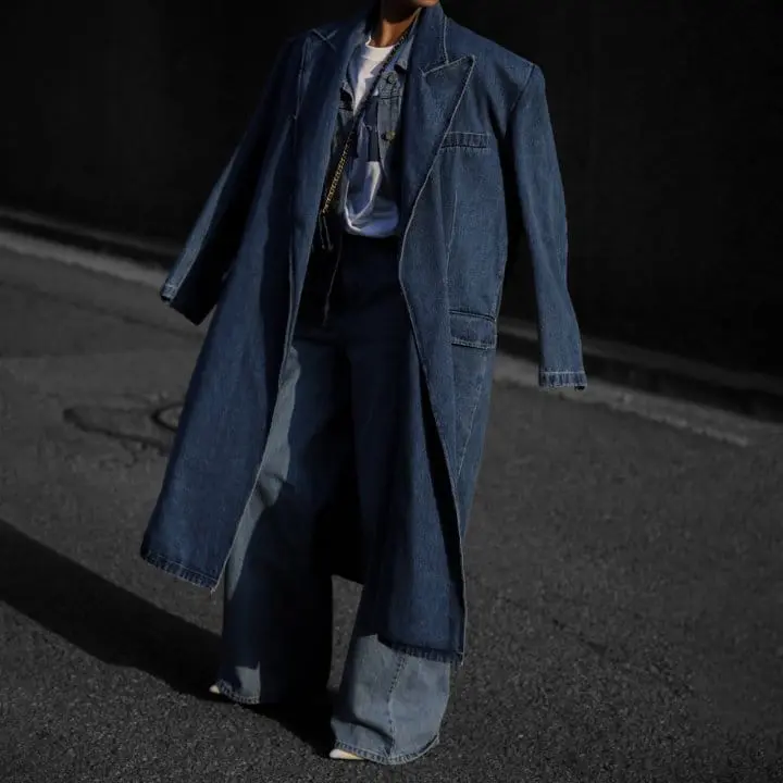 Paper Moon - Korean Women Fashion - #momslook - LUX peaked lapel detail oversized washed denim coat - 5