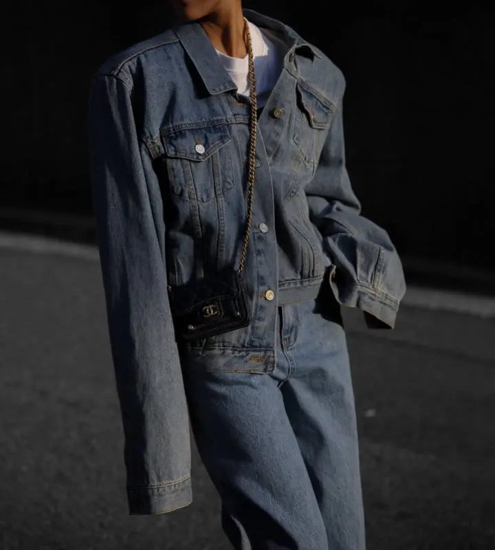 Paper Moon - Korean Women Fashion - #momslook - maxi padded shoulder oversized denim jacket - 2