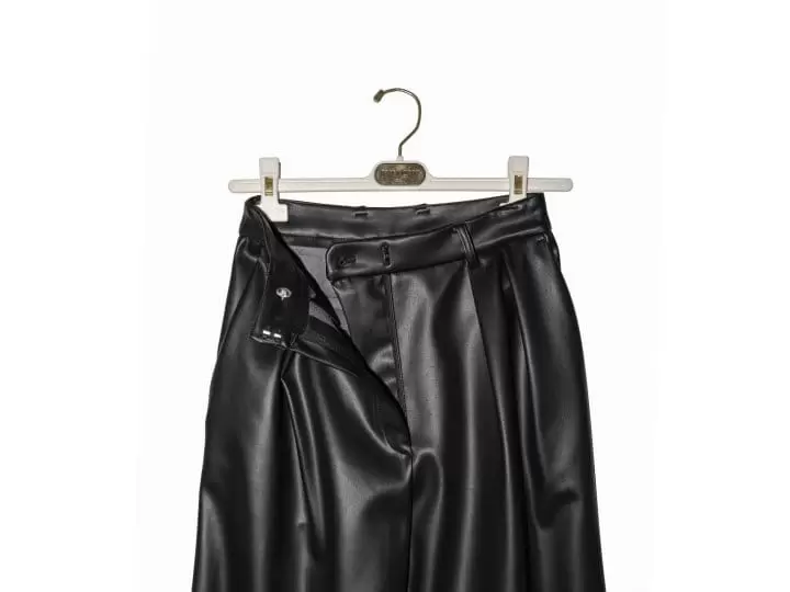 Paper Moon - Korean Women Fashion - #momslook - leather low waisted double pleats wide trousers - 7