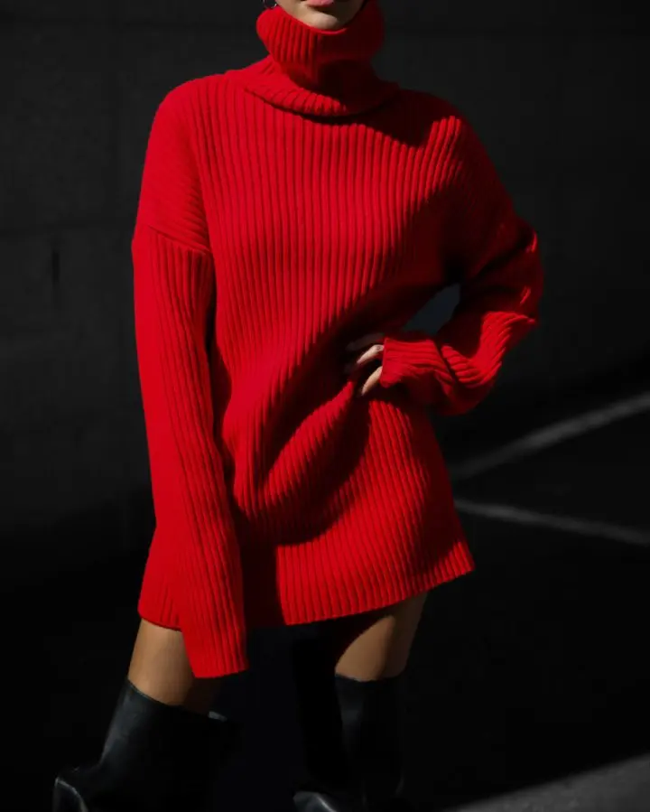 Paper Moon - Korean Women Fashion - #momslook - turtle neck ribbed knit mini dress - 3
