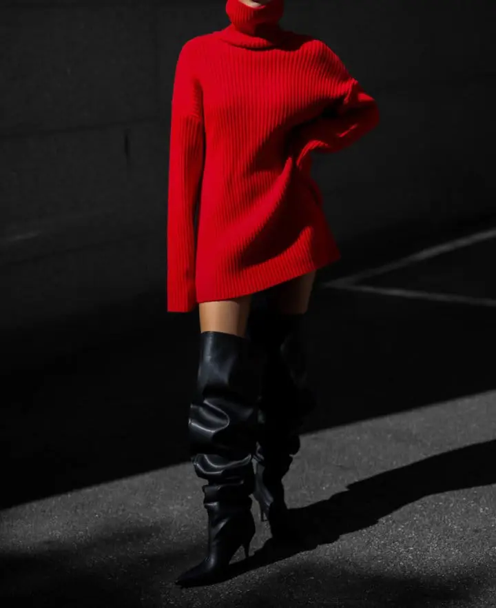 Paper Moon - Korean Women Fashion - #momslook - turtle neck ribbed knit mini dress - 5