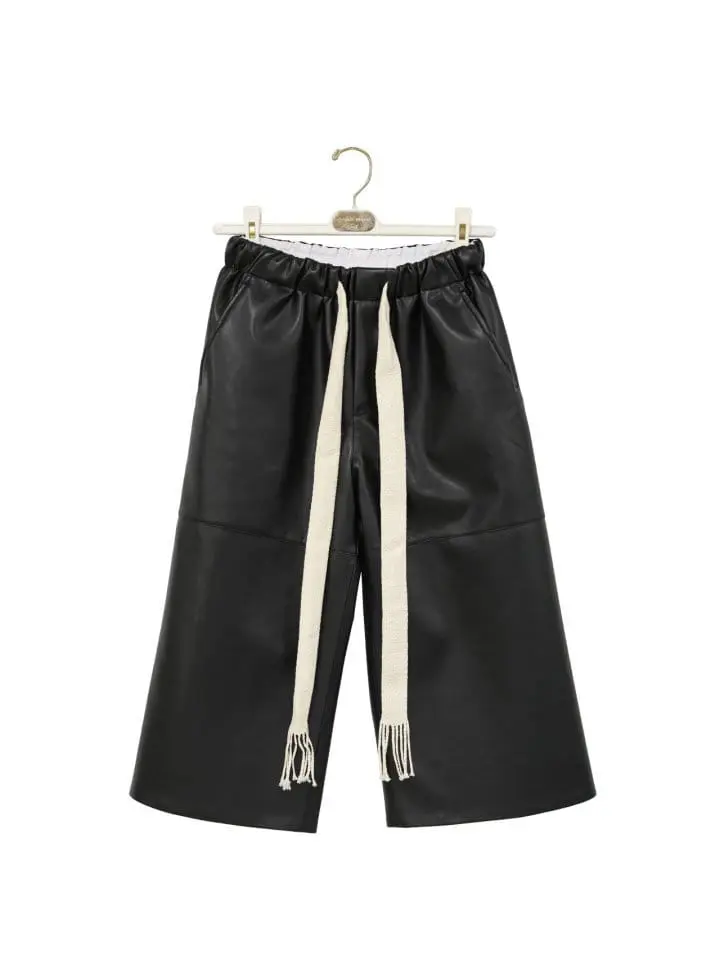 Paper Moon - Korean Women Fashion - #womensfashion - drawstring leather wide culottes trousers  - 4