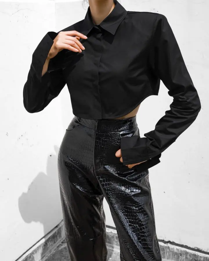 Paper Moon - Korean Women Fashion - #momslook - LUX shoulder pad cropped button down shirt