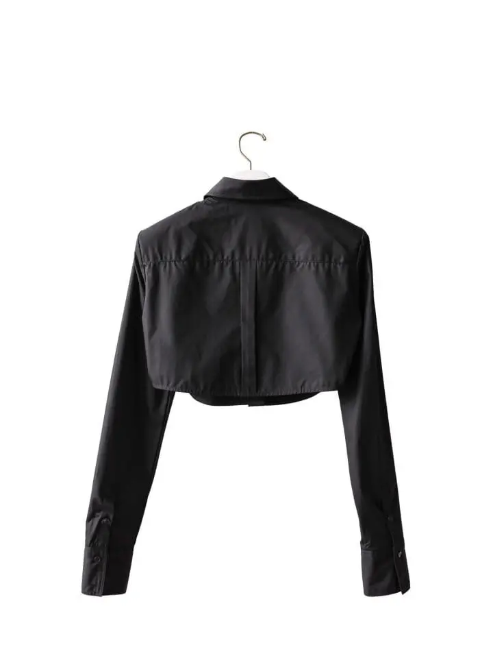 Paper Moon - Korean Women Fashion - #momslook - LUX shoulder pad cropped button down shirt - 3