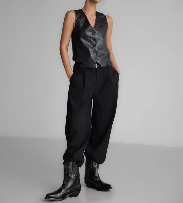 Paper Moon - Korean Women Fashion - #momslook - vegan washed leather button down vest - 3