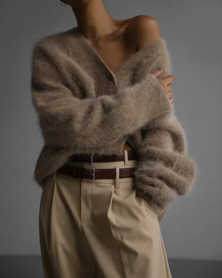 Paper Moon - Korean Women Fashion - #momslook - LUX mink angora oversized knit cardigan
