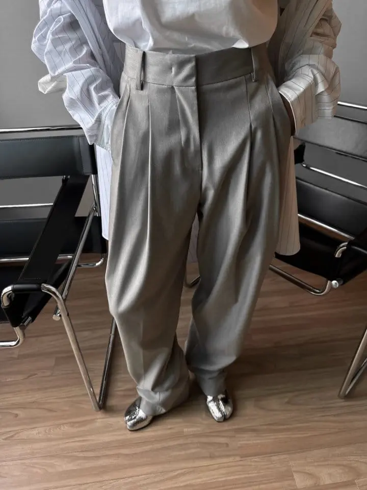 Paper Moon - Korean Women Fashion - #momslook - soft touch pin tuck wide trousers - 2