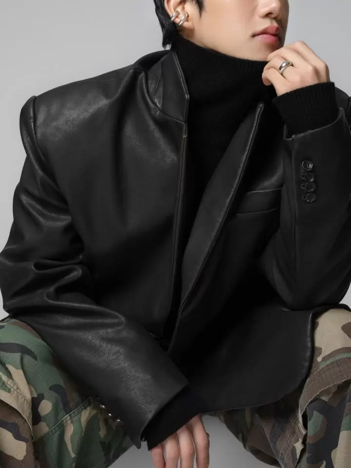 Paper Moon - Korean Women Fashion - #womensfashion - oversized washed full up leather blazer - 4