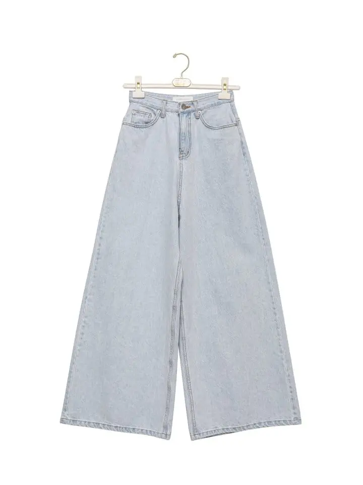 Paper Moon - Korean Women Fashion - #momslook - iced blue wide leg flared denim jeans - 6