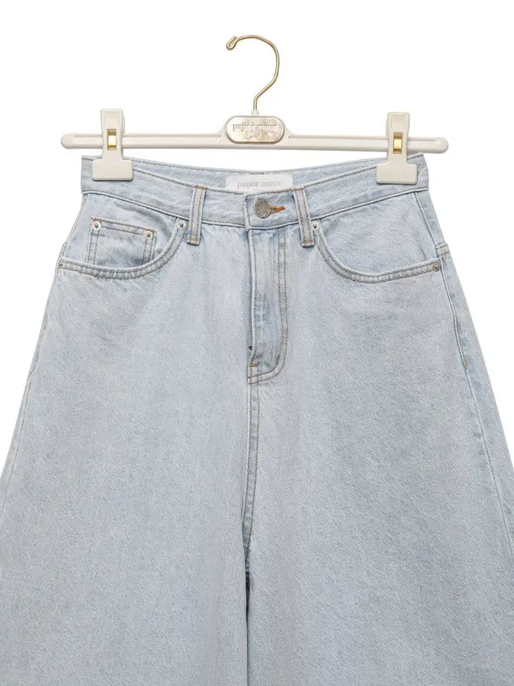 Paper Moon - Korean Women Fashion - #momslook - iced blue wide leg flared denim jeans - 8