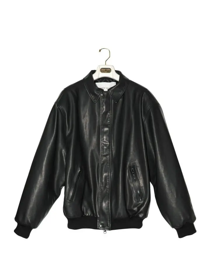 Paper Moon - Korean Women Fashion - #momslook - washed vegan leather shoulder padded bomber jacket - 10