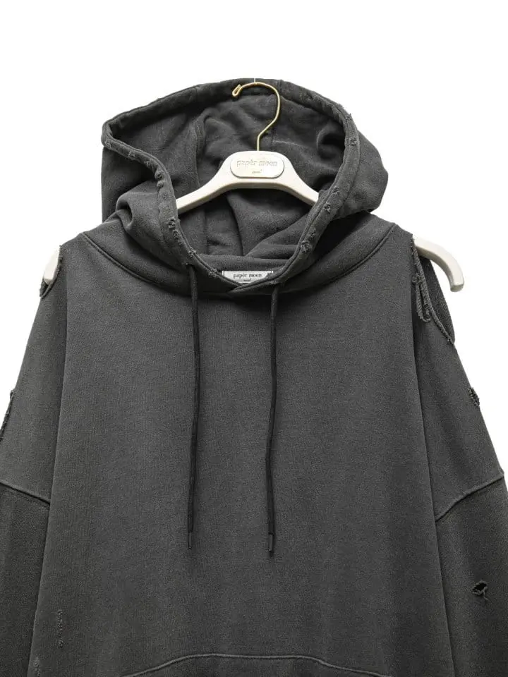 Paper Moon - Korean Women Fashion - #womensfashion - oversized pigment cutted detail hoodie - 4