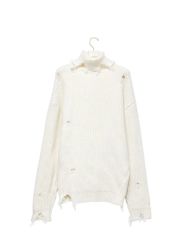 Paper Moon - Korean Women Fashion - #momslook - alpaca blend wool chunky oversized distressed turltleneck knit