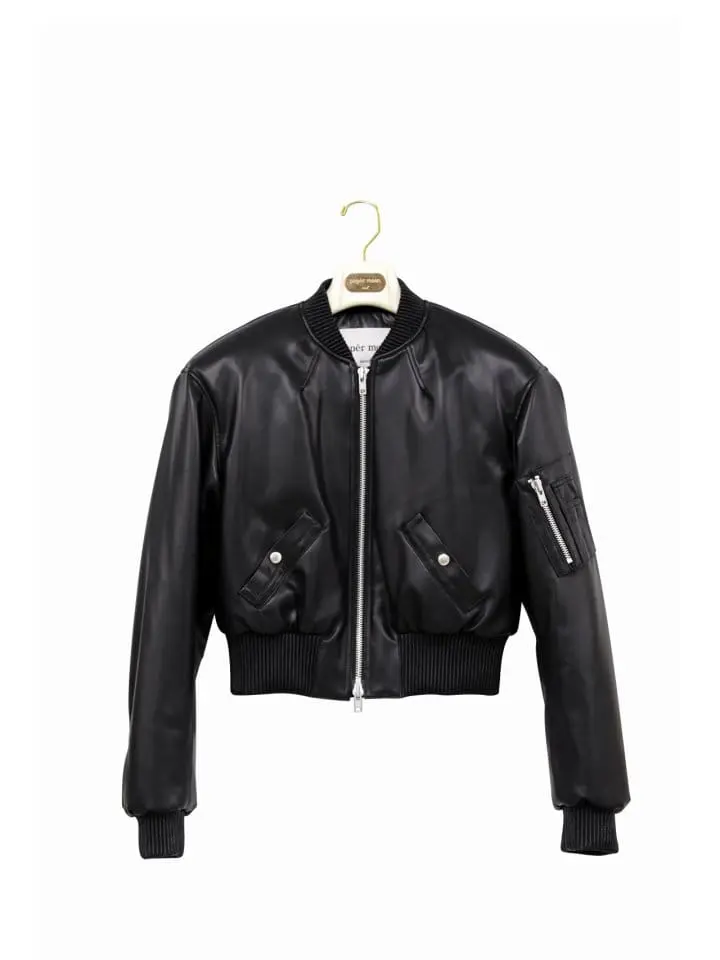 Paper Moon - Korean Women Fashion - #momslook - vegan leather cropped bomber jacket