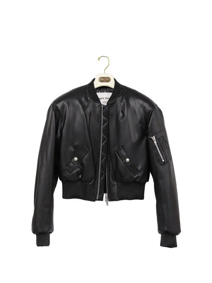 Paper Moon - Korean Women Fashion - #momslook - vegan leather cropped bomber jacket - 3