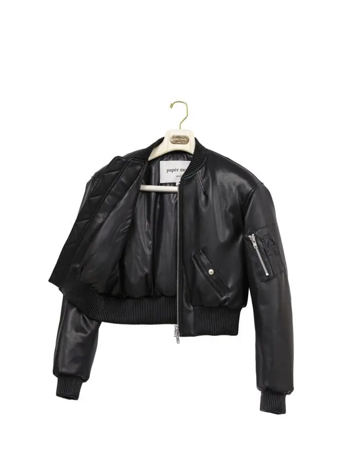 Paper Moon - Korean Women Fashion - #momslook - vegan leather cropped bomber jacket - 4