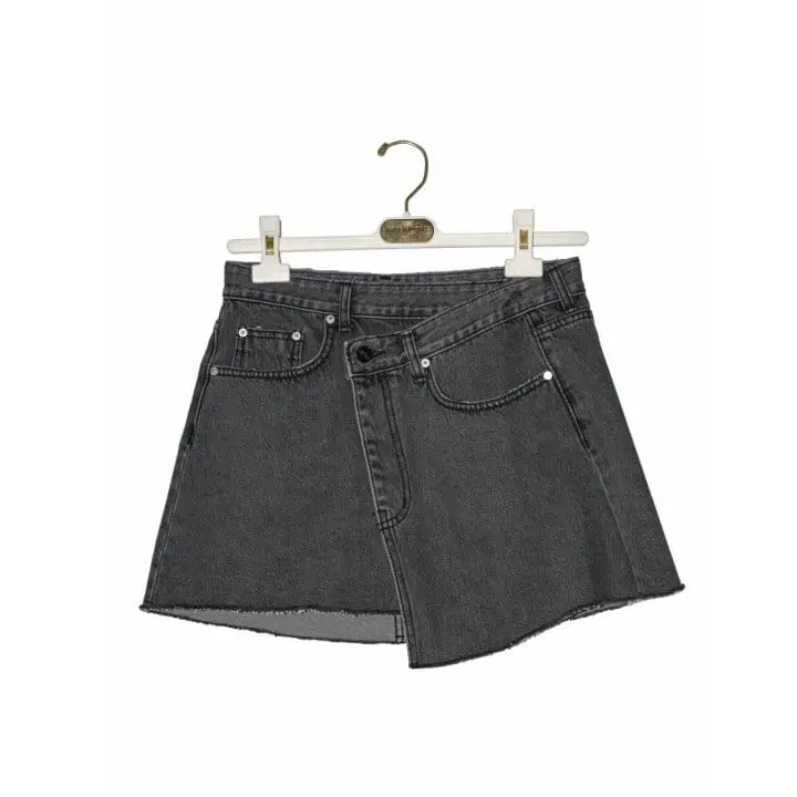 Paper Moon - Korean Women Fashion - #momslook - unbalanced wrap detail denim mini skirt
