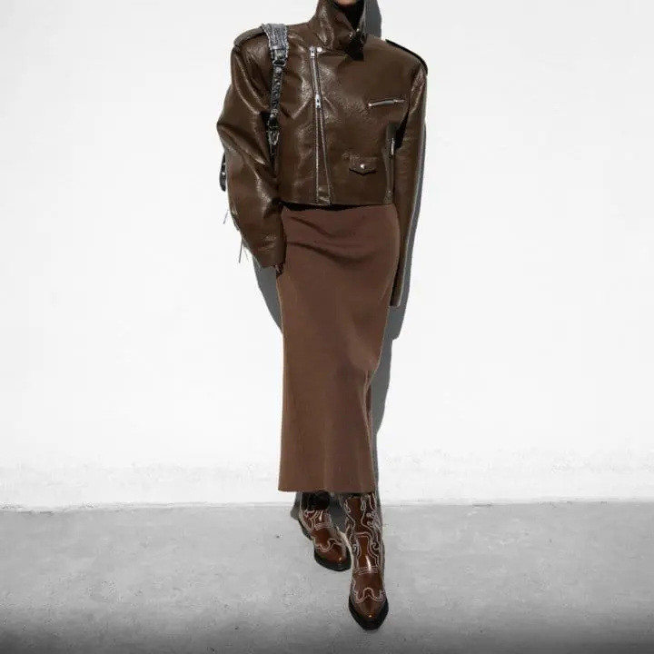 Paper Moon - Korean Women Fashion - #momslook - oversized vegan leather cropped chunky biker jacket - 5