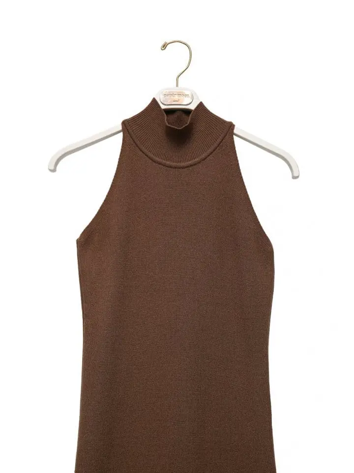 Paper Moon - Korean Women Fashion - #momslook - half high neck sleeveless knit dress - 5