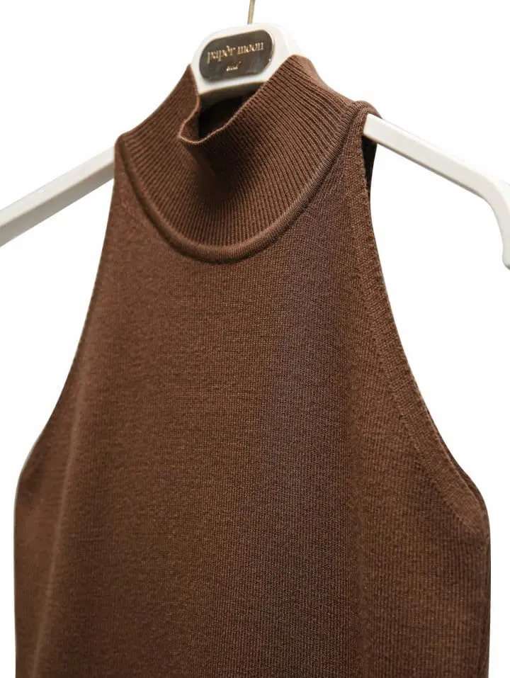 Paper Moon - Korean Women Fashion - #momslook - half high neck sleeveless knit dress - 7