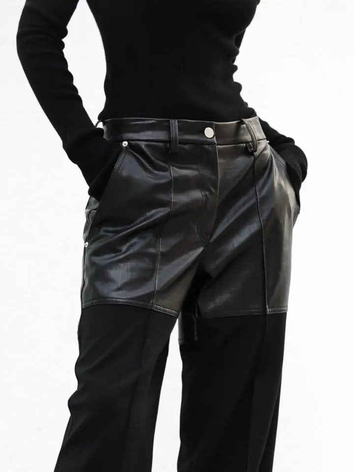 Paper Moon - Korean Women Fashion - #womensfashion - lambskin touch bi ~ fabric wide trousers - 4