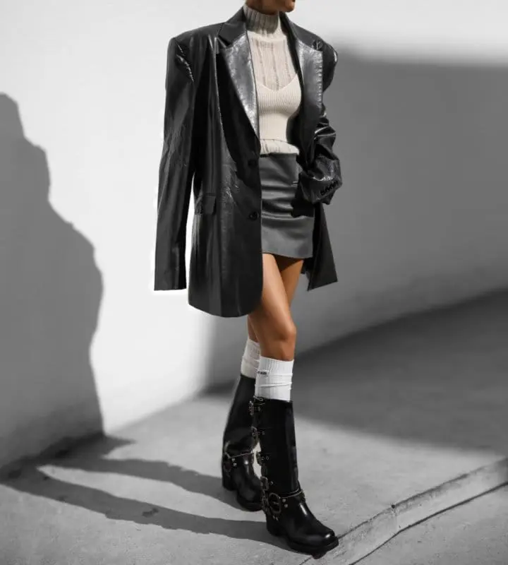 Paper Moon - Korean Women Fashion - #womensfashion - vegan washed leather oversized blazer - 4