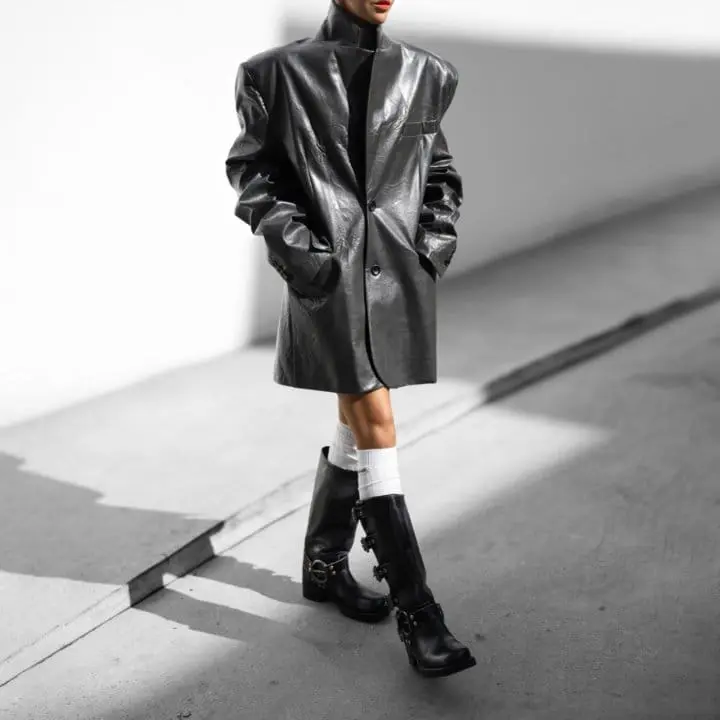 Paper Moon - Korean Women Fashion - #momslook - vegan washed leather oversized blazer - 8