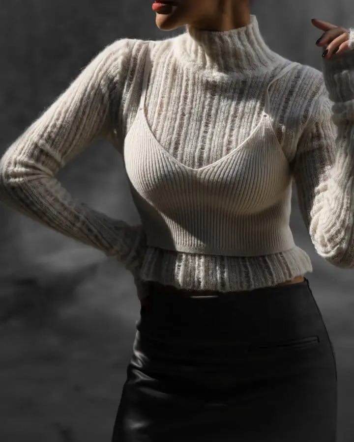 Paper Moon - Korean Women Fashion - #momslook - baby alpaca blend sheer mockneck knit top - 5