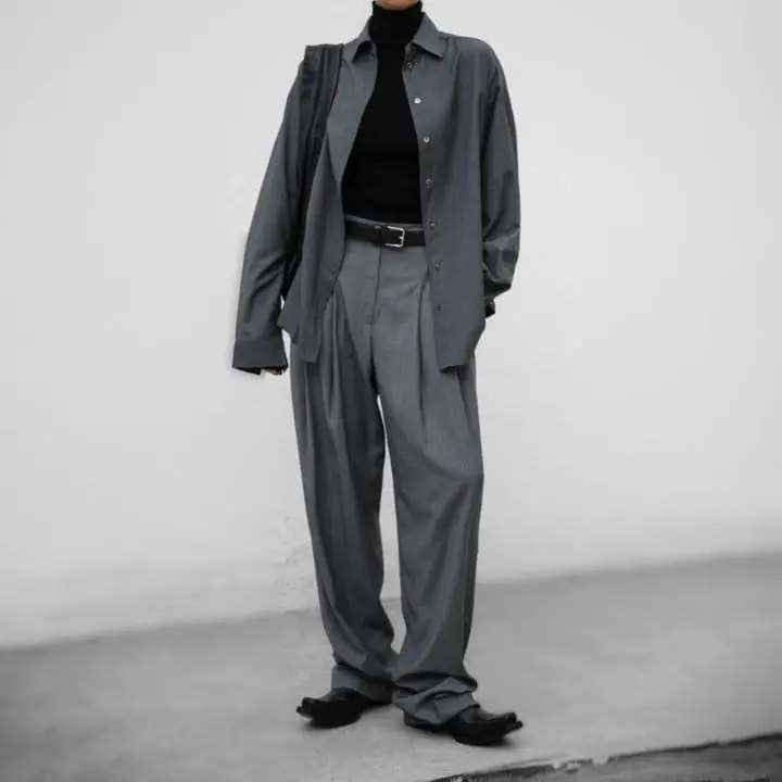 Paper Moon - Korean Women Fashion - #momslook - oversized wool blend button down shirt