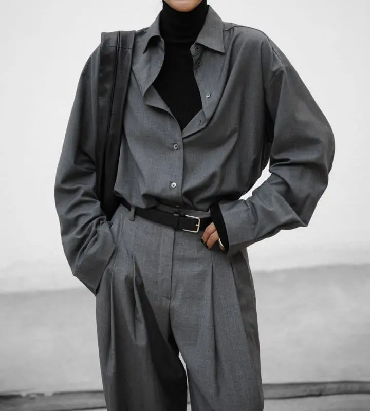 Paper Moon - Korean Women Fashion - #momslook - oversized wool blend button down shirt - 3