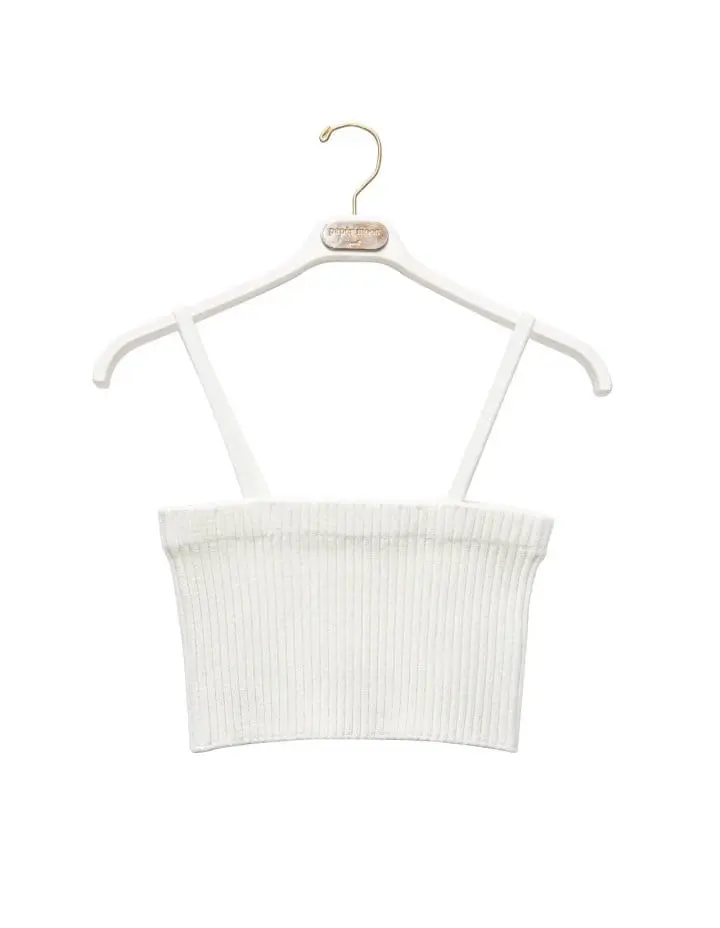 Paper Moon - Korean Women Fashion - #womensfashion - cropped ribbed strap shoulder knit top - 4
